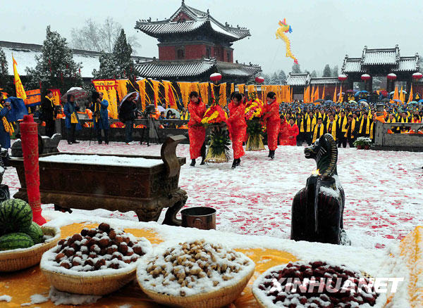 2月26日，在太昊陵统天殿前正在举行太昊伏羲祭祀大典。